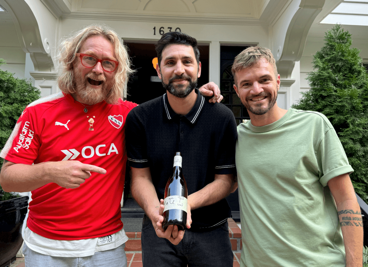 Friends with wine bottle