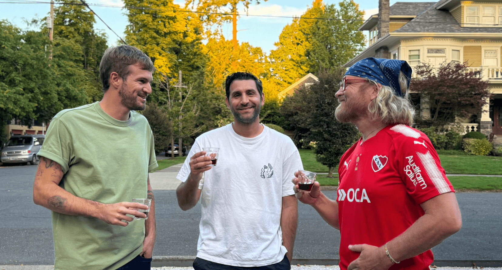 Friends enjoying wine outdoors